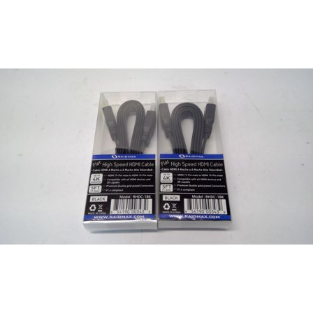 RAIDMAX Flat HDMI Cable 5FT 1080P BLURAY 3D TV DVD PS3 LCD LED ETHERNET HD 2PACK