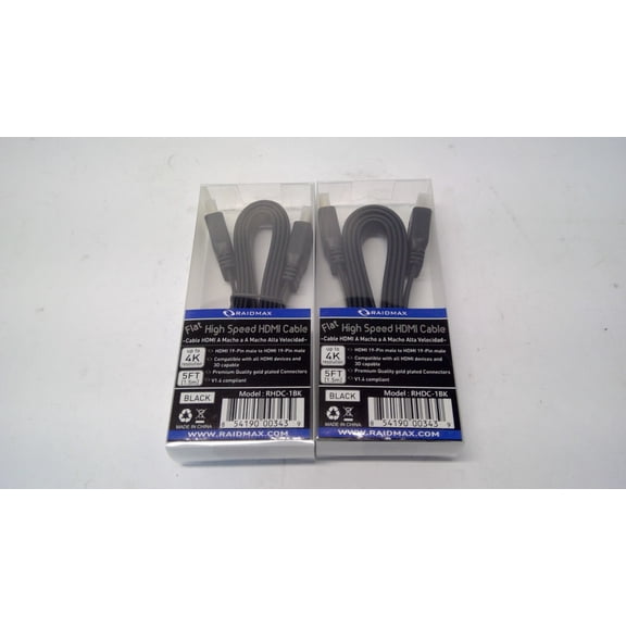 RAIDMAX Flat HDMI Cable 5FT 1080P BLURAY 3D TV DVD PS3 LCD LED ETHERNET HD 2PACK