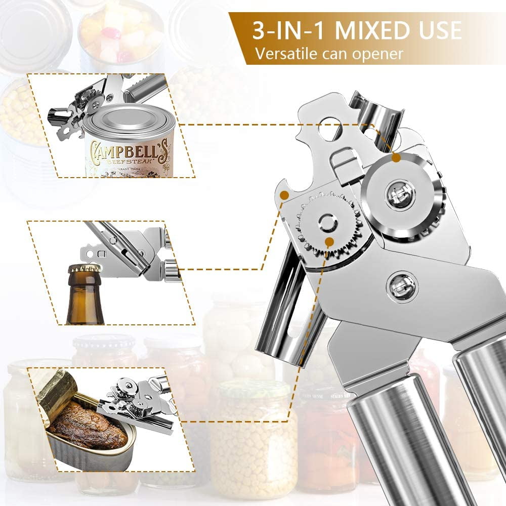 Can Opener,Professional 3-In-1 Multifunctional Manual Can Openers Bottle  Opener,Kitchen Durable Stainless Steel Heavy Duty Can Opener Smooth Edge  for