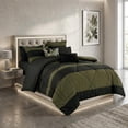 thumbnail image 3 of 9-Piece Green Black Comforter Set, Soft Camo Geometric Stitched Lightweight Bed in a Bag with Comforter & Sheet Set for All Seasons, King Size, 3 of 8