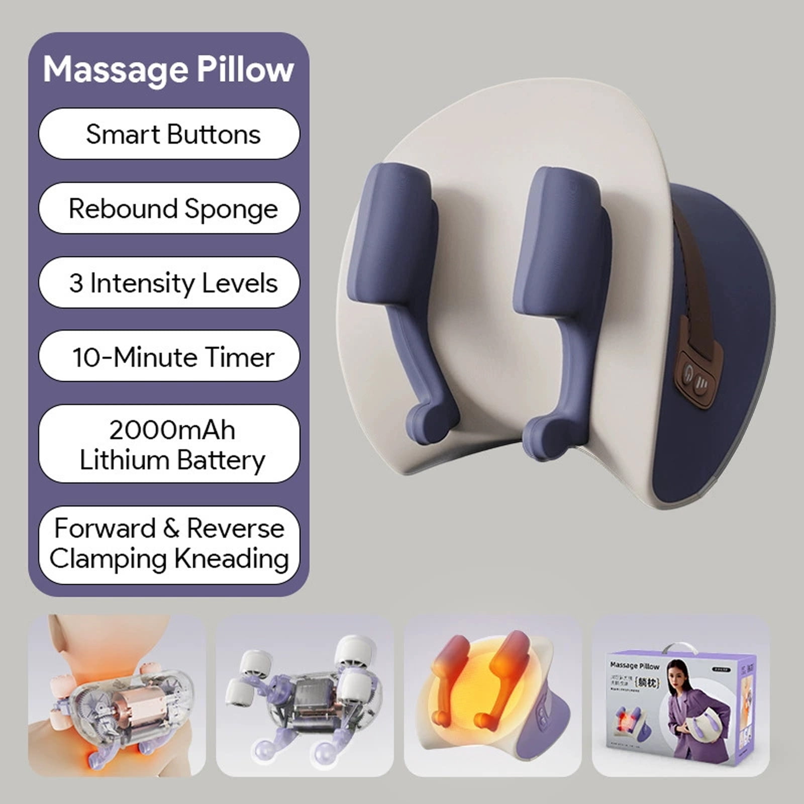 Electric Massage Pillow, Designed for Neck Massage with Red Light Heating Function, Relieves Neck Pain and Headache (1PC, B)