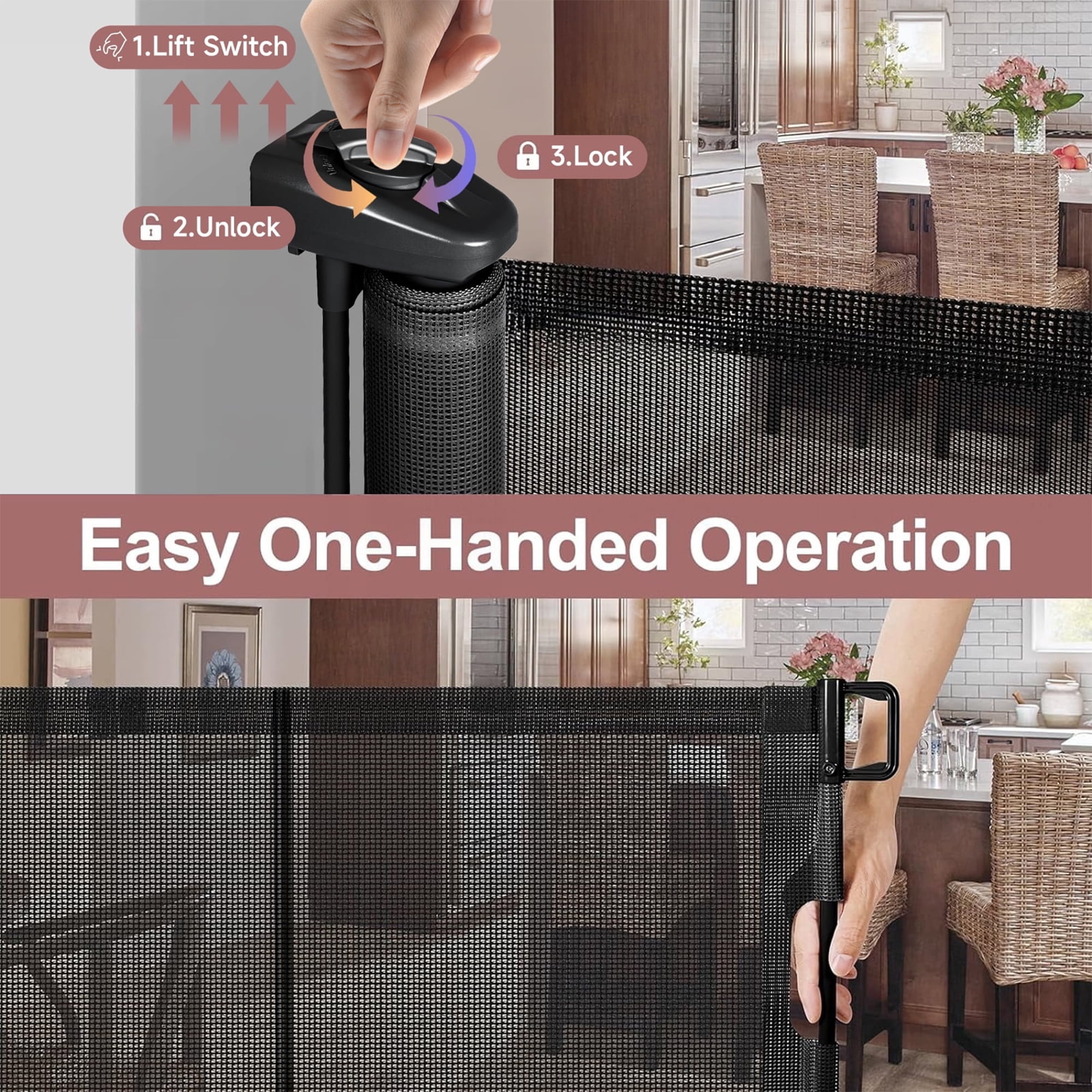 Retractable Baby Gate,HDJ 120 in. Wide x 34 in. Tall Baby Safety Gate for Stairs Doorways,Metal Dog Gate,Extra Wide,Black