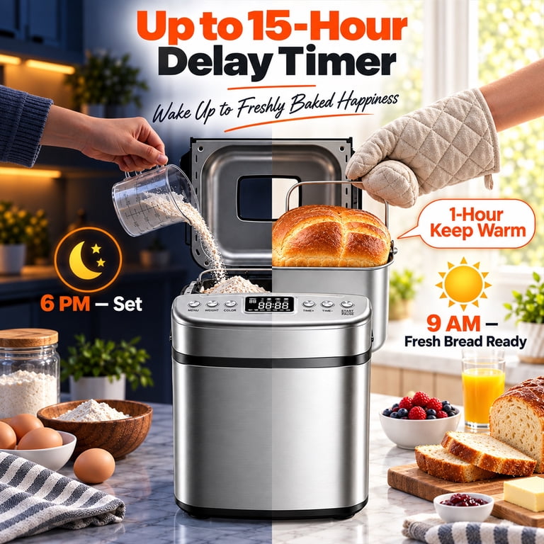 Amumu 19-in-1 Automatic Bread Machine, 2 Lb Stainless Steel photo 5