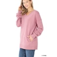 thumbnail image 3 of Zenana Women & Plus Basic Relaxed Long Sleeve V-Neck Sweatshirts w/Side Pockets, 3 of 3