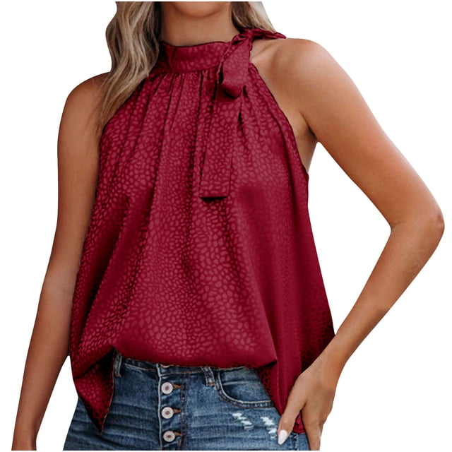 Crop Tops d'Été pour Femmes Col Rond Sans Manches Ajusté Couleur Unie Imprimé Léopard Tee Tops