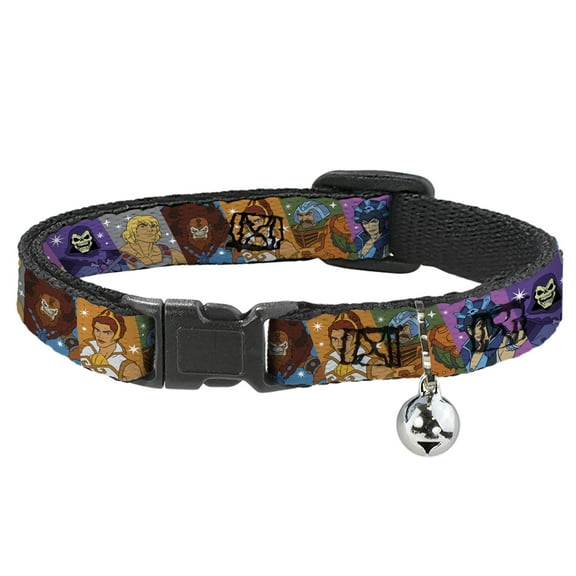 Mattel Cat Collar, Breakaway Collar with Bell, Masters of the Universe Character Block Poses Multi Color, 8.5 to 12 Inches 0.5 Inch Wide