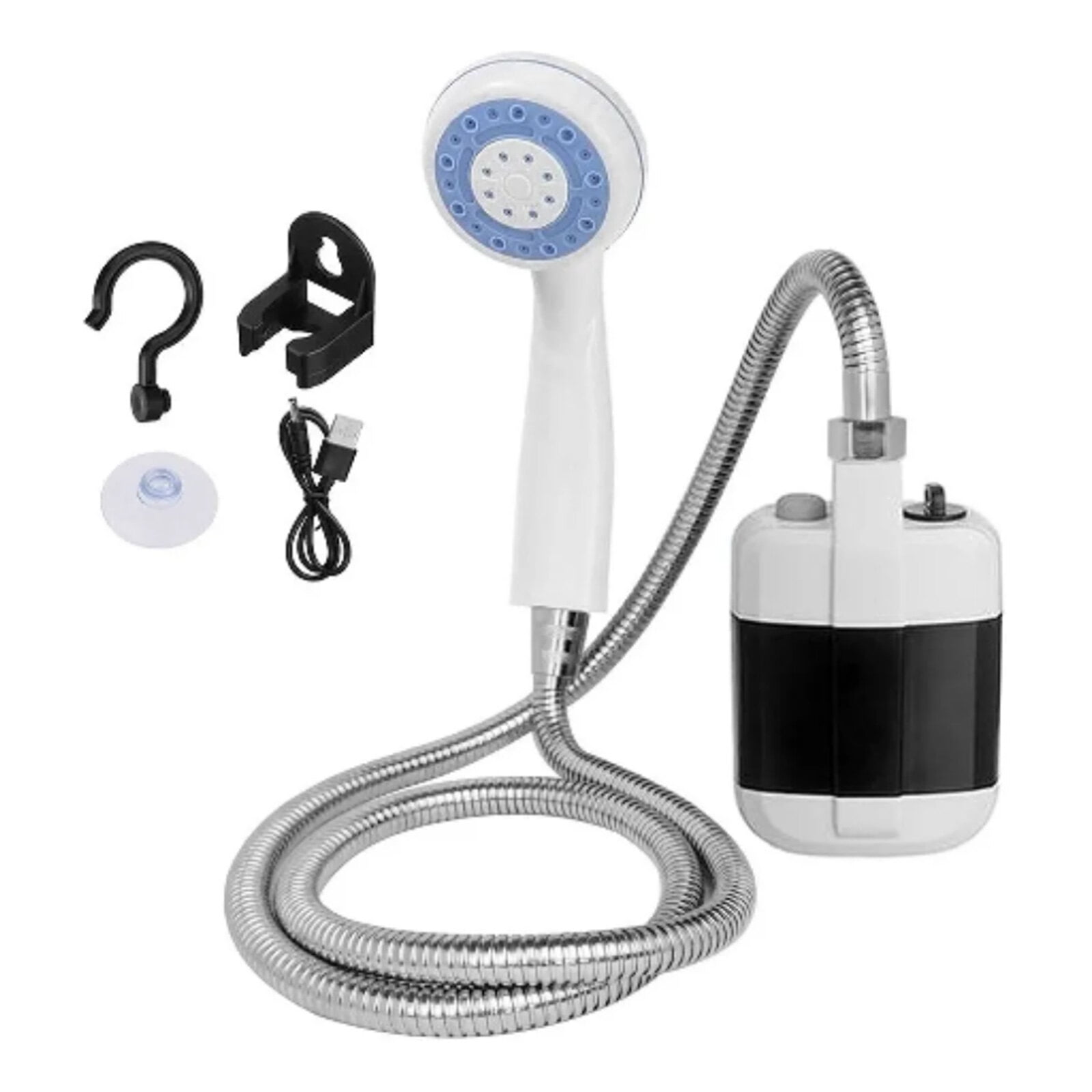 HQinX Portable Camping Shower Pump - Rechargeable Outdoor Shower Head Sprayer, 4800mAh Battery Pumps Water from Bucket. Perfect for Camping, Hiking, Travel, Car Washing & Pet Cleaning