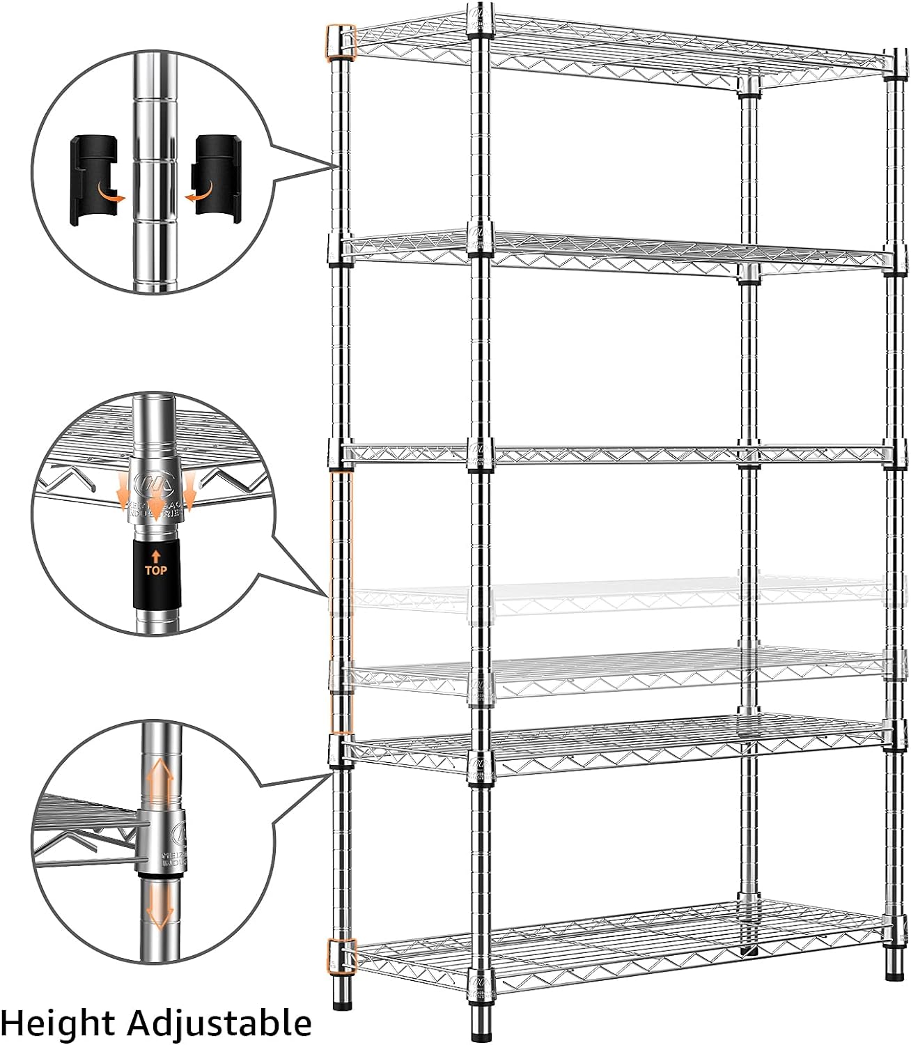 M MZG 5-Tier Metal Wire Shelf, Silver photo 5