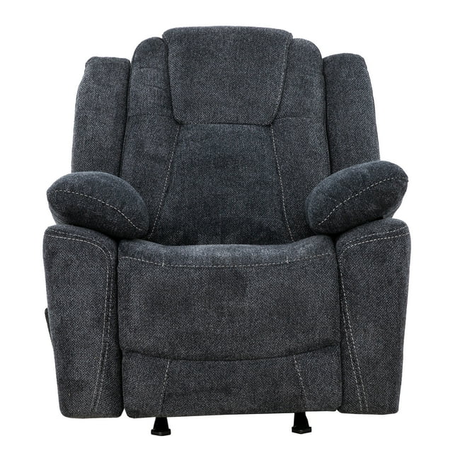 Dark gray Primo Anakin 38-inch rocker recliner chair with padded back and armrests, manual lever recline function.