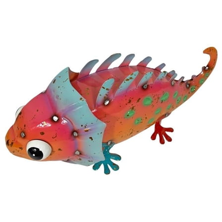 Continental Art Center 21144 Colorful Enameled Metal Dotten Lizard Statue - Orange