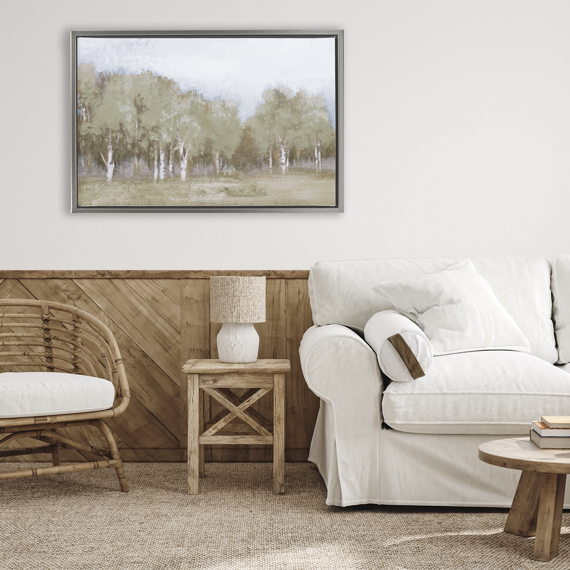 Stupell Industries Autumn Greens Tranquil Trees Gray Framed Floater Canvas Wall Art, design by Michael Marcon
