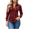 thumbnail image 2 of Ghalytn Women Buffalo Plaid Button Down Shirt Lapel Collar Roll Up Long Sleeve Curved Hem Casual Blouse, 2 of 9