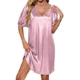 thumbnail image 2 of Gamivast Party Dresses for Women Puff Sleeve V-Neck Shiny Cocktail Dress Soft Velvet Dress Solid Metallic Loose Fit Shimmer Night Out Club Holiday Prom, 2 of 7