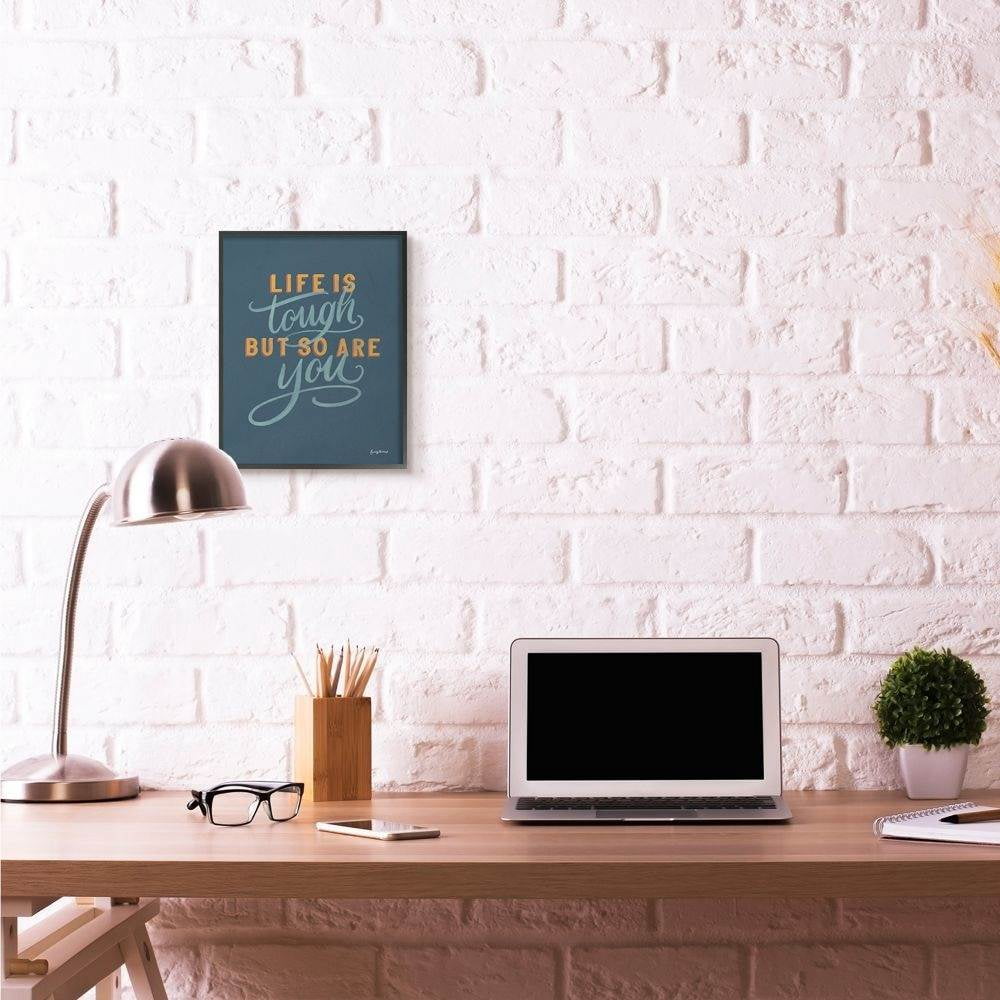 Stupell Industries Life Is Tough Inspirational Word Modern Blue Design Framed Giclee Texturized Art by Becky Thorns