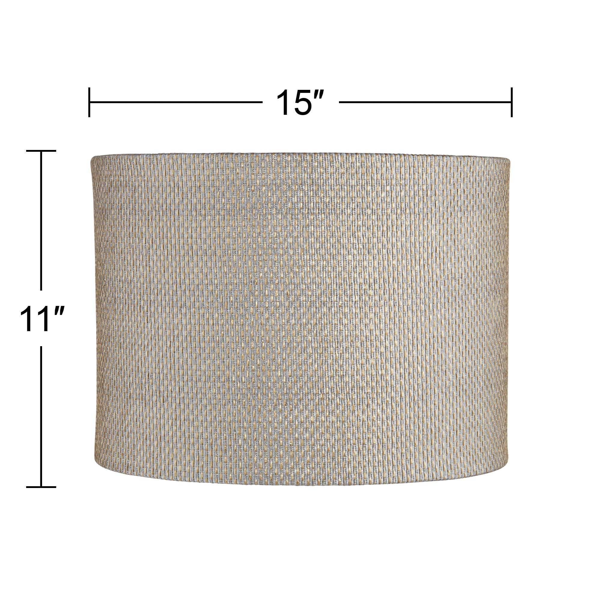 Springcrest Gray and Gold Plastic Weave Medium Drum Lamp Shade 15" Top x 15" Bottom x 11" High (Spider) Replacement with Harp and Finial