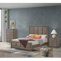3Pc Contemporary Bedroom Set Brown Wood Finish Queen Size Bed Nightstand Chest Furniture