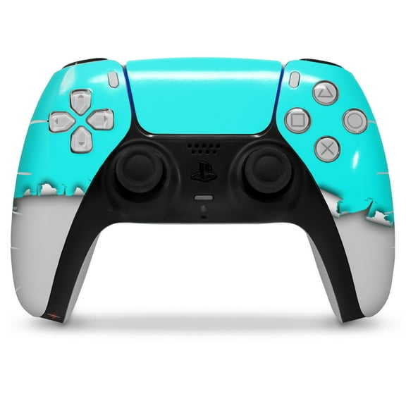WraptorSkinz Skin Wrap compatible with the Sony PS5 DualSense Controller Ripped Colors Neon Teal Gray (CONTROLLER NOT INCLUDED)