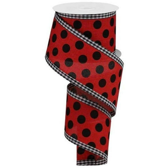 2.5" Medium Polka Dots Gingham Edge: Red Black (10 Yards)