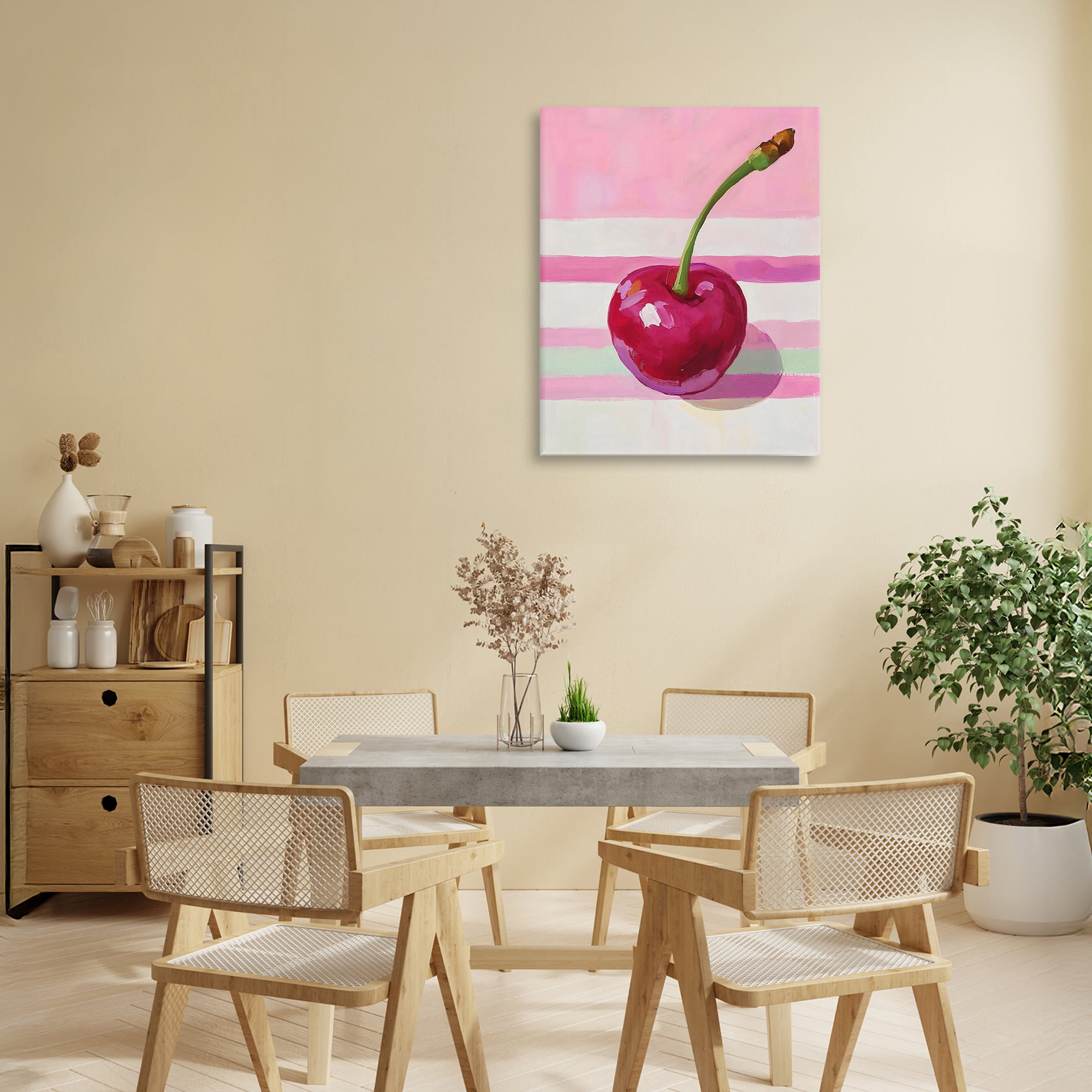 Stupell Industries Cherry on Pink Stripes Canvas Wall Art, design by The Prints Vibe
