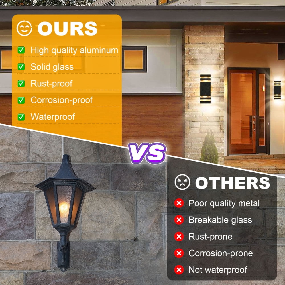 4 Pack Black Outdoor Lighting, 3000K Up and Down LED Wall Fixtures, 12W IP65 Dusk to Dawn Operation for Garage House