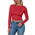 thumbnail image 5 of felwors Women's Boat Neck Tops Long Sleeve Shirts Casual Fitted Tee Shirts Solid Color Fall Basic Clothes Red, L, 5 of 5