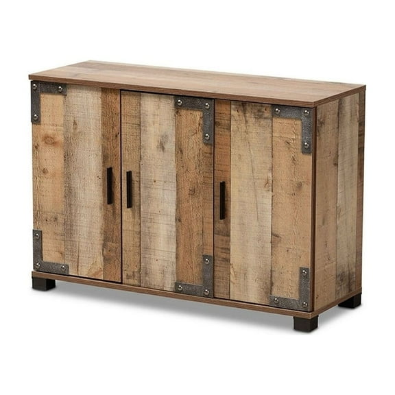 Baxton Studio Cyrille Modern Farmhouse Rustic 3-Door Shoe Cabinet