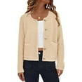thumbnail image 2 of TFEOQRY Sweater Coat for Women Solid Color Button Knitted Sweater Long Sleeved Round Neck Knitted Jacket Beige, 2 of 3