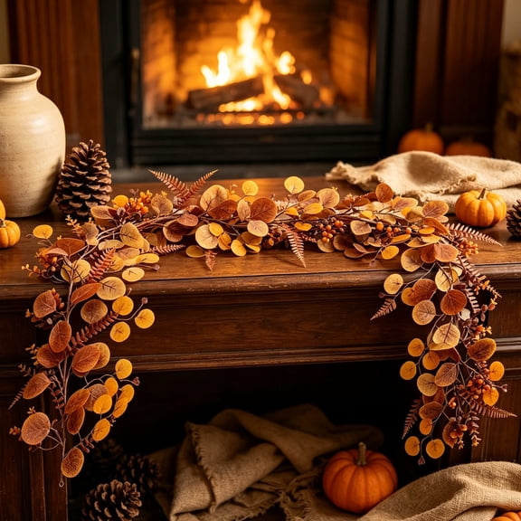 1 Pack Fall Leaf Garland,Wall Hanging Vine Garland,Artificial Fall Leaves Thanksgiving Decor,Hanging Fall Vine Table Decoration,for Rustic Wedding Arch Table Mantel Wall Hanging Decor