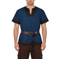 thumbnail image 2 of Rexolia Mens Halloween Medieval Tunic Keyhole Ruffle Neck Pirate Viking Knight Costume Short Sleeve Top Blue L, 2 of 6