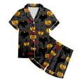 thumbnail image 5 of mgoYE Halloween PJs Family Set Silk Girls Satin Pajama Set Halloween Pumpkin Ghost Print Shirts and Shorts Short Sleeve Button Soft 2 Piece Outfits|Grey 8-9 Years, 5 of 5