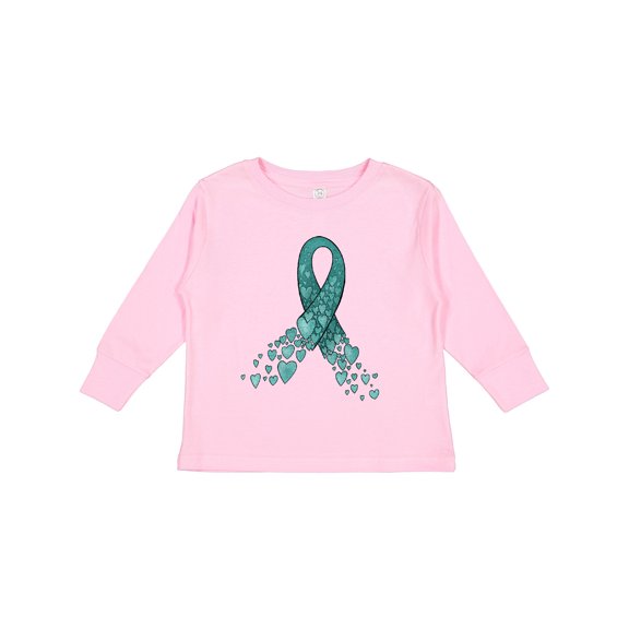 Inktastic Ovarian Cancer Awareness Teal Ribbon Made of Hearts Boys or Girls Long Sleeve Toddler T-Shirt