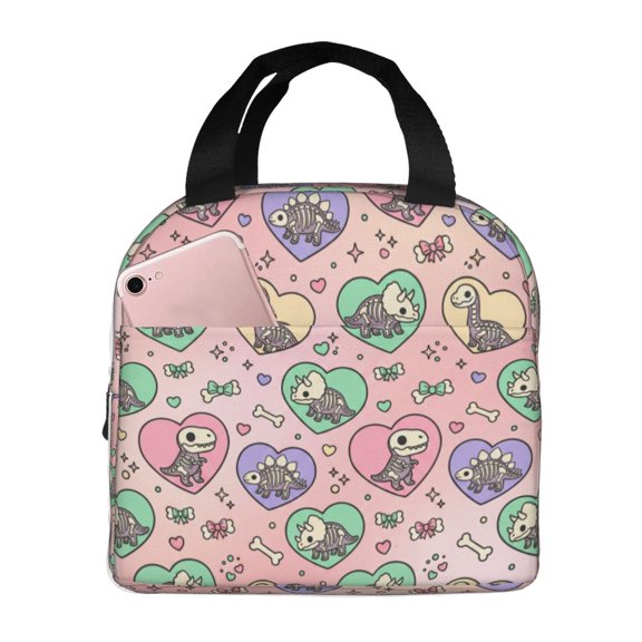 Dinosaurs Insulated Lunch Bag Cute Cartoon Pattern Reusable Cooler Tote with Front Pocket Handheld Portable Meal Prep Bag for Work Office Daily Picnic