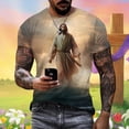 thumbnail image 2 of Mens Easter Polo Letter Print Short Sleeve Round Neck Floral Bottoming Mens Sprimg Clothing,Beige,M, 2 of 5