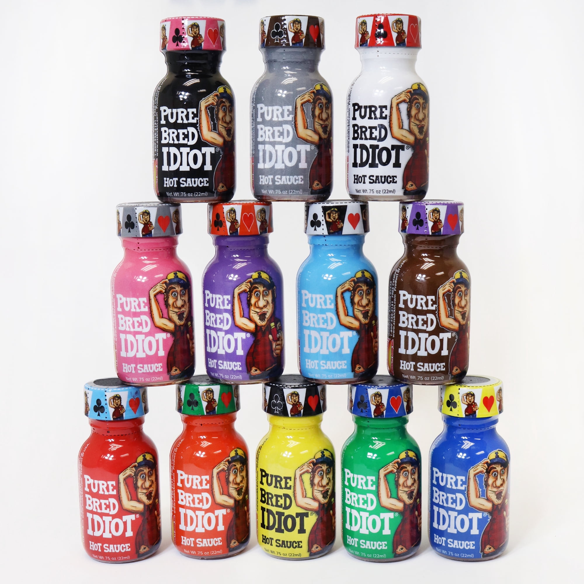Pure Bred Idiot - Hot Sauce Roulette Game - 12 - 0.75 Ounce Bottles Hot Sauce Gift Set - Perfect Premium Gourmet Gag Gifts for Men - Spicy Challenge Hot Sauce Sampler