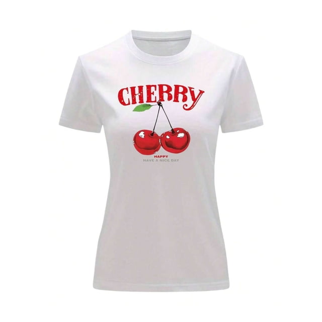 Playera Blusa De Cerezas Cherry Happy Have A Nice Day Casual Ropa Para Mujer Ropa De Dama Color Blanco Talla Mediana Marca Emil SaEs