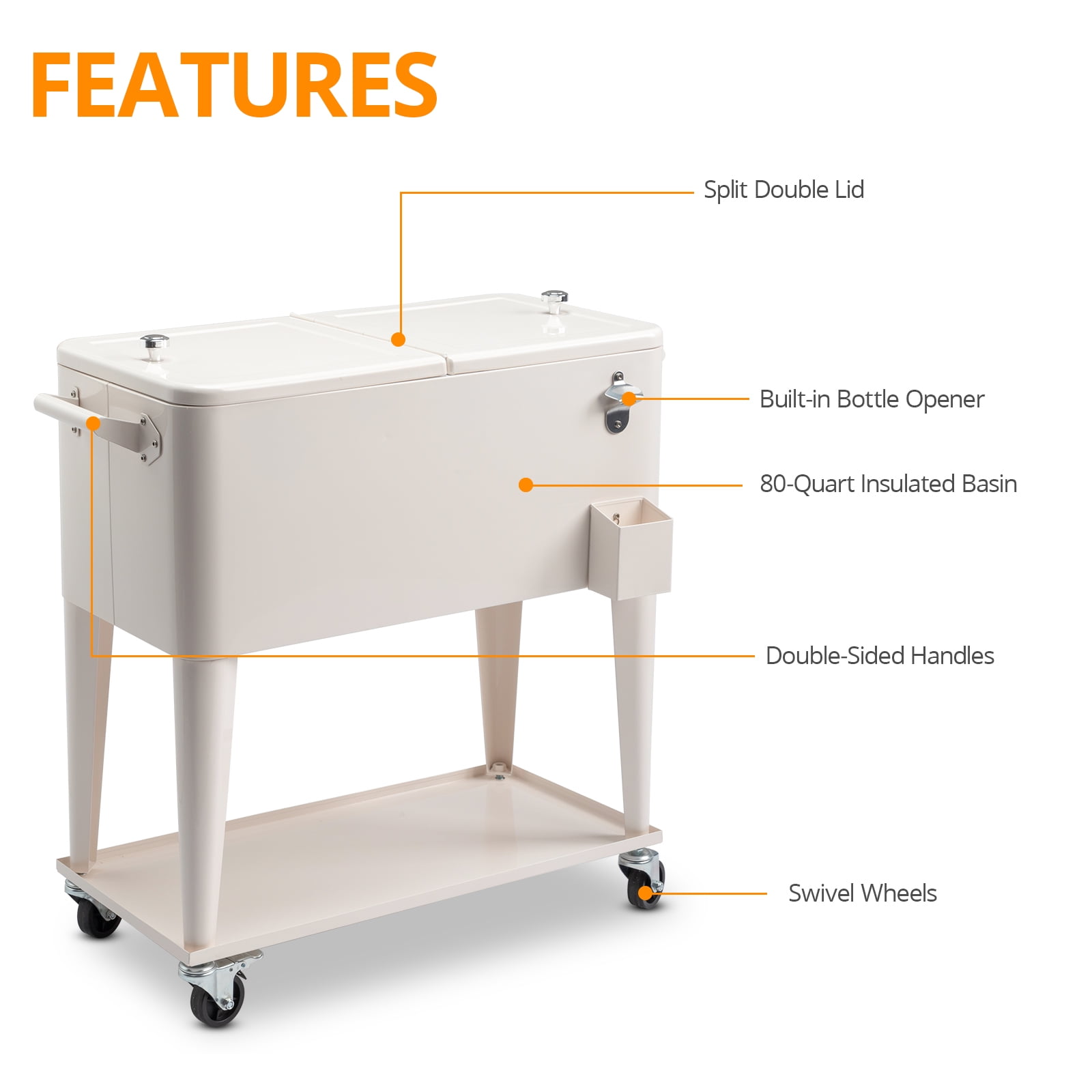 80QT Rectangular Plastic Box Iron Leg Tube Freezer Insulation Freezer Insulation Cart, 87.5*38.5*91cm