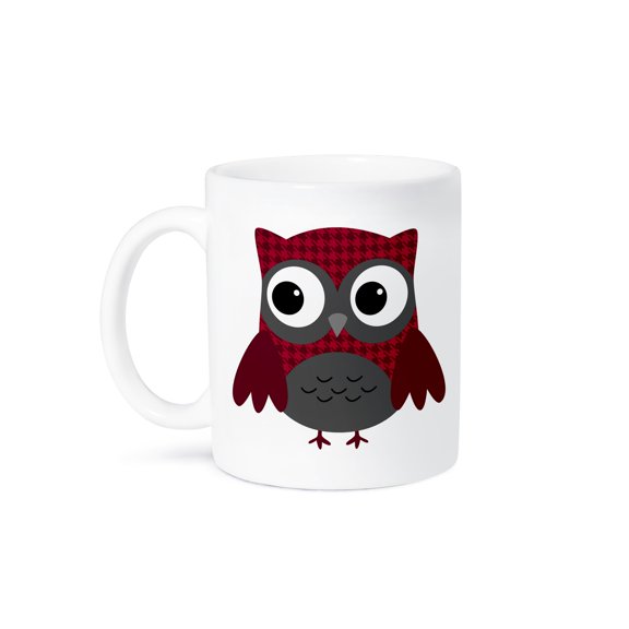 3dRose, Cute Ruby Red Houndstooth Patterned Owl, 11oz Mug