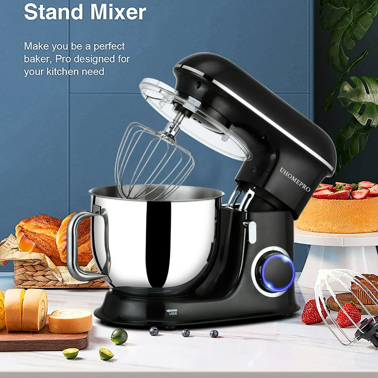 uhomepro 7.5 QT Stand Mixer for Kitchen, 6+0+P-Speed Tilt-Head 660W Dough Mixer, Home Commercial Mixing Electric Kitchen Cake Mixer Dough Hook, Beater, Egg Whisk, Spatula, Dishwasher Safe, Black - Walmart.com