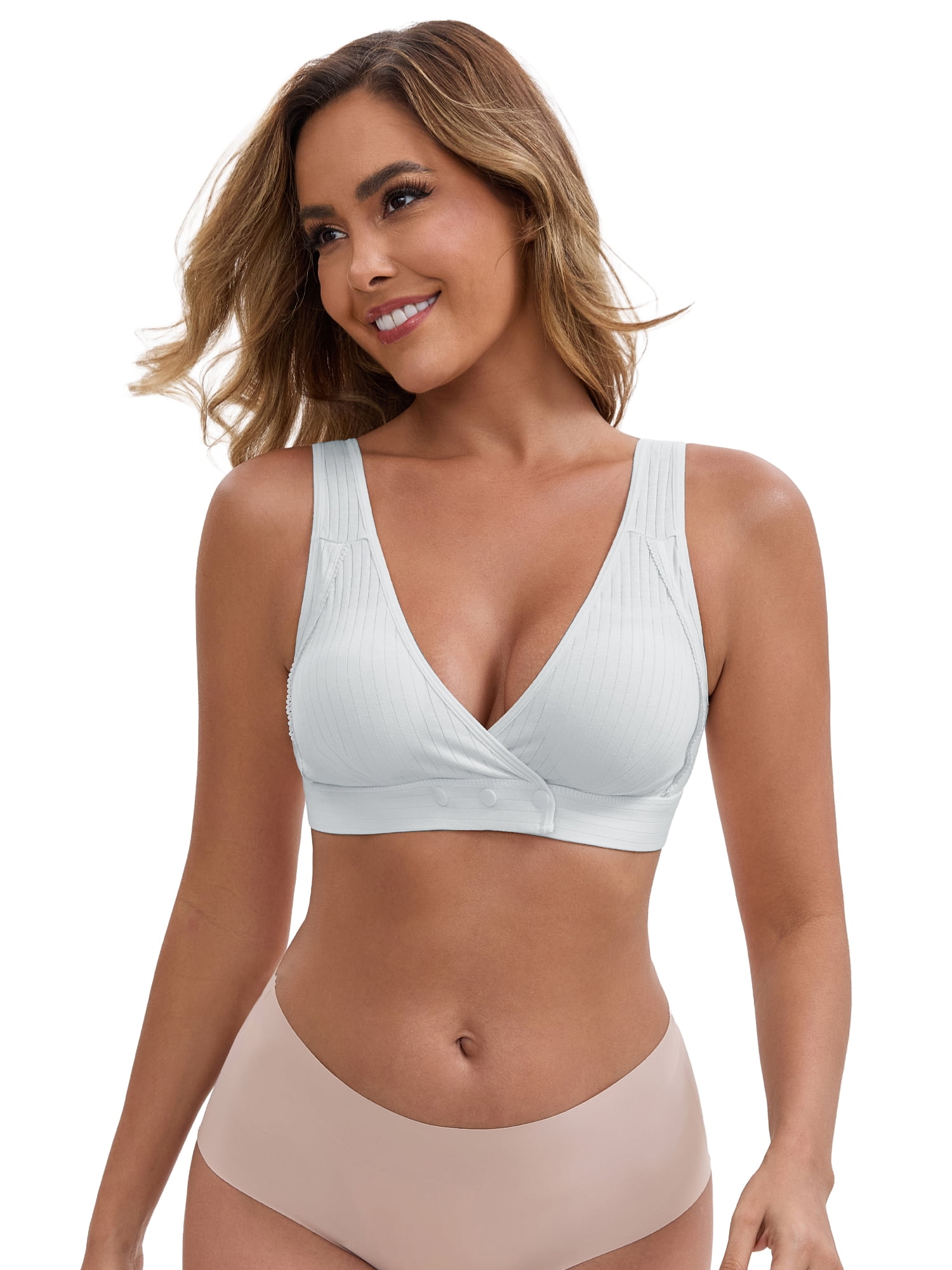 DARING DIVA Front Closure Nursing Bra Crossover Ribbed Bralette 3XL Gray