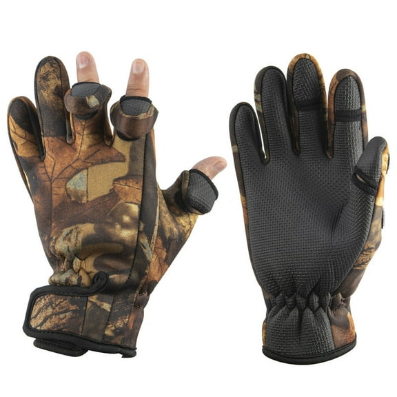 Dr.Fish Fishing Gloves with 3 Fingerless Gloves Dark Green Camouflage Waterproof