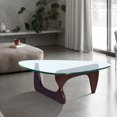 thumbnail image 1 of Triangle 0.75" Thickened Tempered Glass Coffee Table, Modern Noguchi Coffee Table, Vintage Glass and Wood End Table, Accent Coffee Table with Solid Wood Base, for Living Room, Patio, Dark, 1 of 6