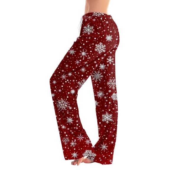 Women's Casual Fashion Christmas Pajama Pants, Long Sleepwear Trousers for Sports and Home Use, Comfortable and Soft Material for Nightwear and Lounging,Deep Red,L