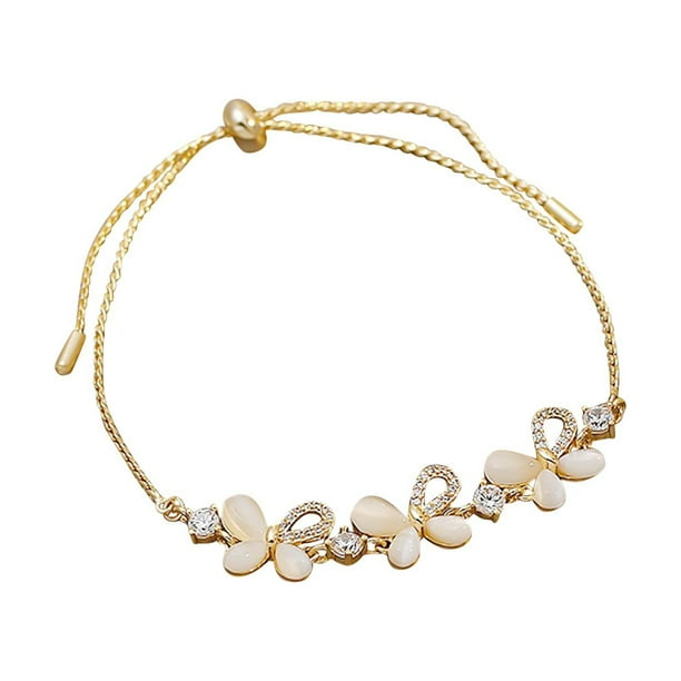 Pulsera con ópalos y circonitas ahumadas, pulsera con corazones para mujer, pulsera de oro para mujer