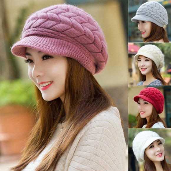Koszal Femmes Chapeau Couleur Unie Flèche Modèle Automne Hiver Court Bord Dôme Chapeau pour l'Extérieur