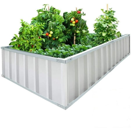 KING BIRD 68"x 36"x 12" Ivory Easy for DIY Color Raised Garden Bed Galvanized Steel Metal Planter Kit Box Grey W/ 8pcs T-Types Tag & 1 Pair of Gloves, 17 Cu. ft.