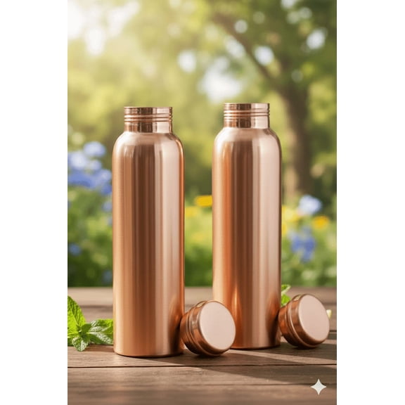 Pure Copper Plain Water Bottle | Ayurvedic Leak-Proof Drinkware for Daily Use Pack Of 2(With Free 2 Plain Glass)