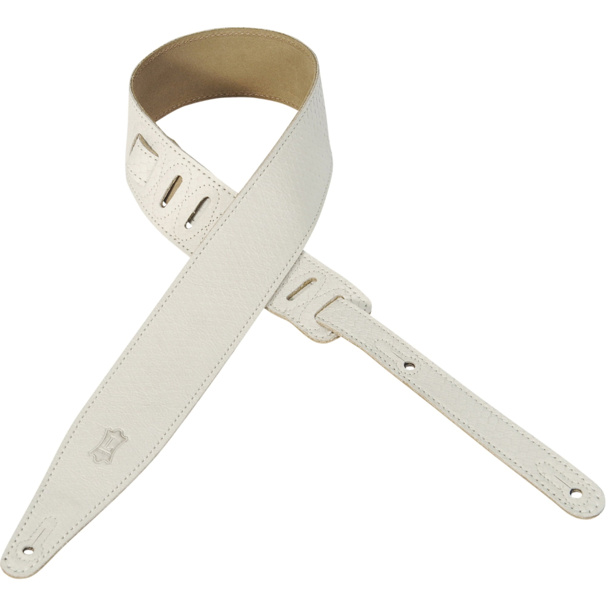 2 1/2" Wide Cream Nubuck Leather Guitar Strap / White