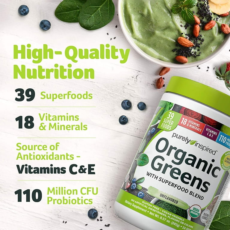 Organic Greens Powder Smoothie Mix Purely Greens Powder Superfood Fruit +  Veggie