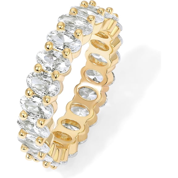 14K Gold Plated Rings Oval Cubic Zirconia Love Ring | Eternity Ring | 5mm Stackable Rings for Women | Gold Rings for Women