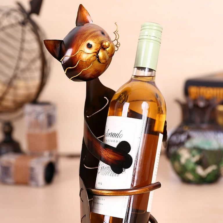 Tooarts Cat Shaped Wine Holder Wine Shelf Metal Sculpture